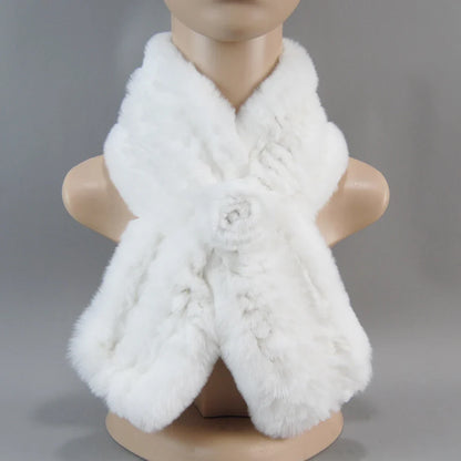 Close-up view of the soft, natural rex rabbit fur in the women's winter scarf, showcasing its quality and warmth.