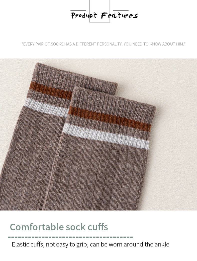 Luxurious men's winter sports socks, five stylish pairs featuring a blend of cotton, polyester, viscose, and spandex for ultimate comfort.