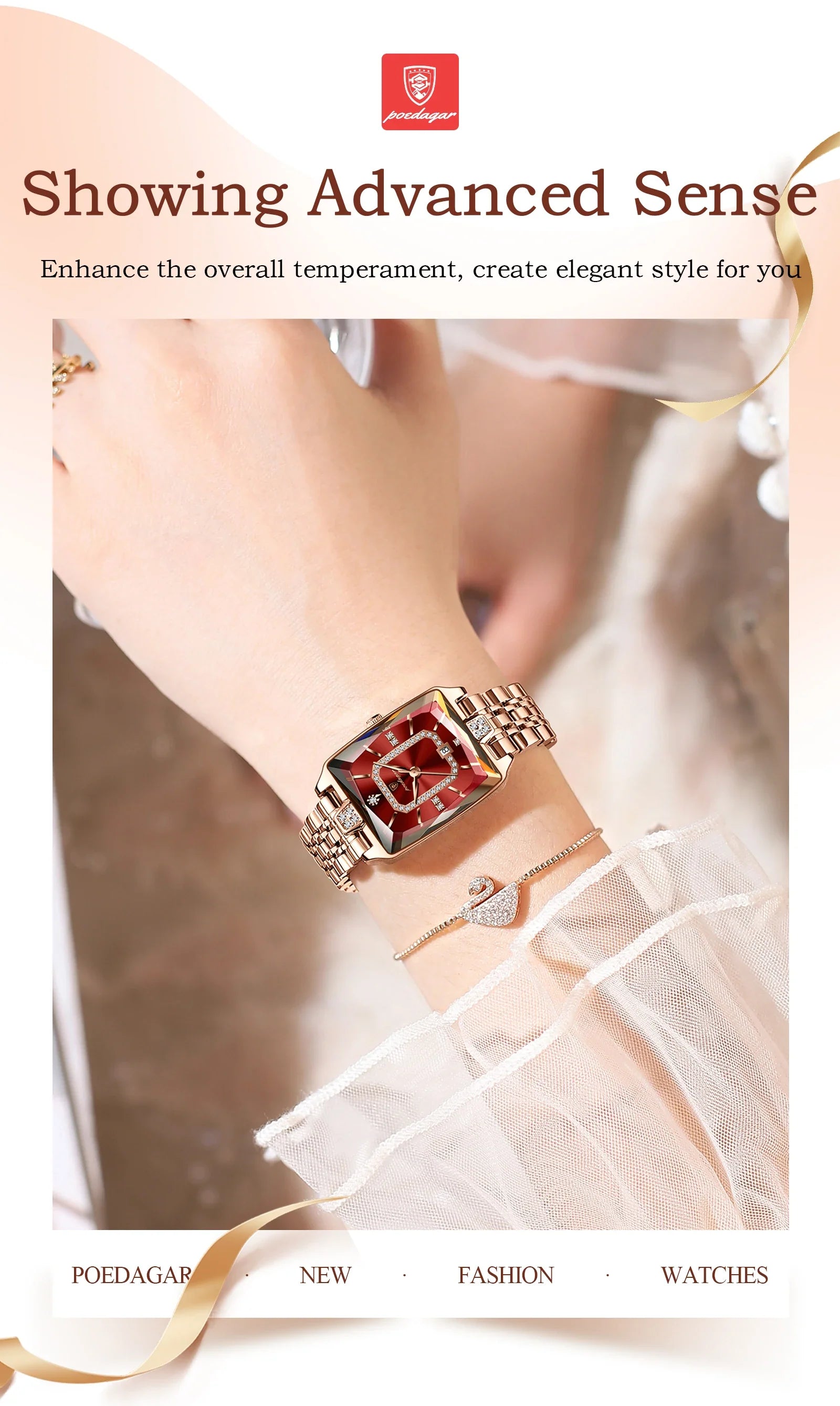 POEDAGAR luxury ladies waterproof rectangle watch featuring a sleek stainless steel design and elegant quartz movement, ideal for fashionable women.