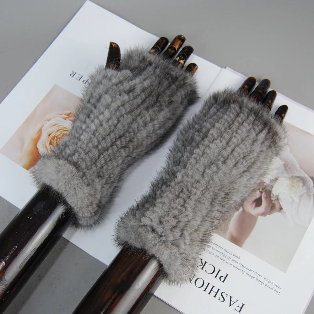 Stylish women's half-finger gloves crafted from genuine mink fur, blending luxury with comfort.