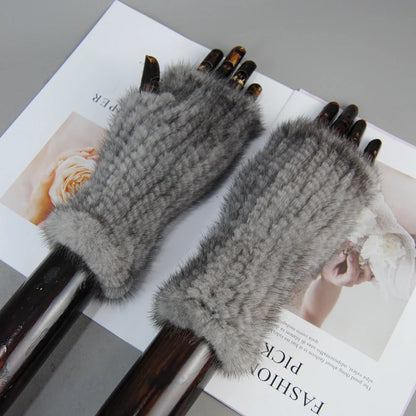 Stylish women's half-finger gloves crafted from genuine mink fur, blending luxury with comfort.