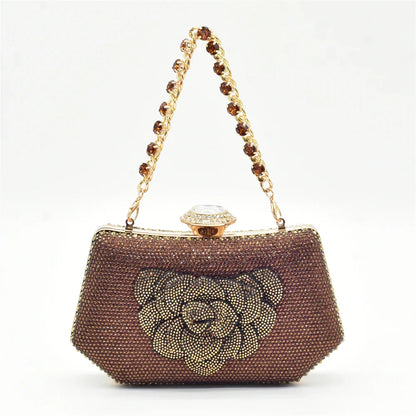 Stylish high-heeled shoe in gold with crystal embellishments, adding glamour to evening wear and formal events.