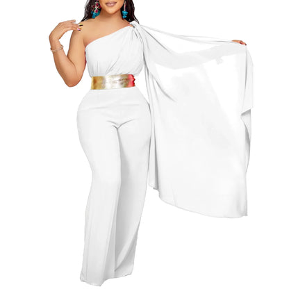 Stylish solid colour all-season jumpsuit with flying sleeves for women, designed for a sexy and luxurious look.