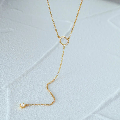 Elegant S925 Sterling Silver Double-Deck Circle Zircon Pendant Long O-Chain Choker Necklace for women, showcasing its exquisite craftsmanship and modern design.