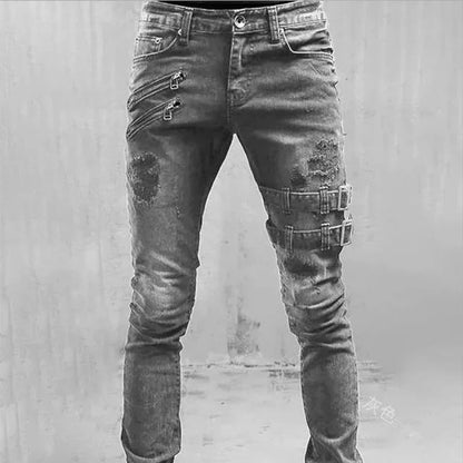 Sophisticated presentation of men's mid-waist stonewashed joggers, embodying a blend of comfort and modernity in luxury denim fashion.