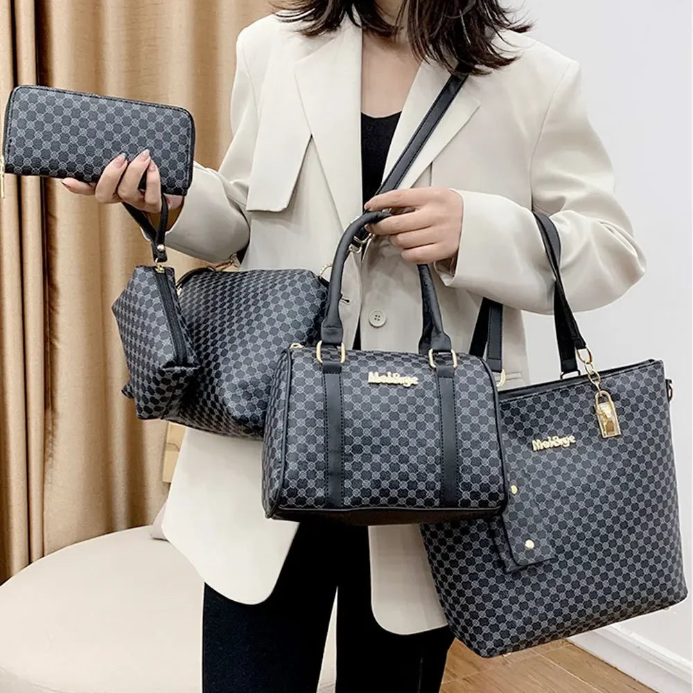 Luxury large capacity tote bag, KISMIS 6PCS printed design, perfect commuter and crossbody handbag for mothers.