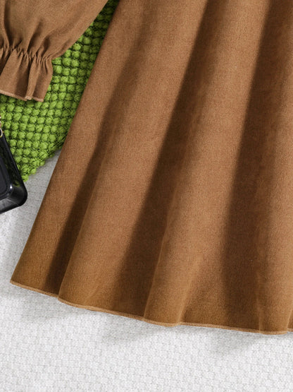 Elegant polyester A-line dress for girls 7-13 years, adorned with full puff sleeves and a solid colour pattern, a must-have for fashionable young ladies.