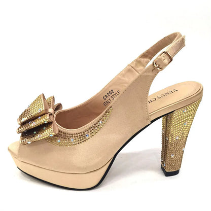 Luxury pointed toe slingback sandals in coffee with sequined cloth, showcasing a stylish design, perfect for women attending parties, paired with a matching bag.