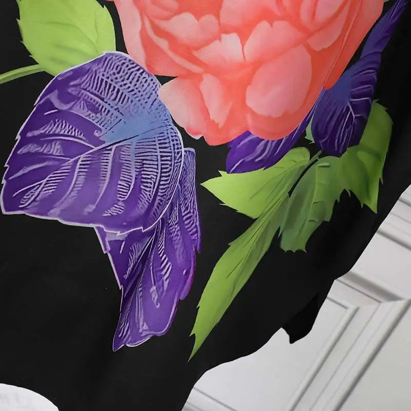 Luxurious high-quality polyester fabric of the VONDA Women’s Bohemian Floral Midi Dress displayed in rich rose red colour, ideal for summer gatherings.