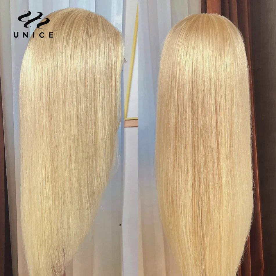 Close-up of the Unice 613 Blonde Straight HD Lace Wig highlighting the quality Remy hair texture, perfect for a stylish and sophisticated look.