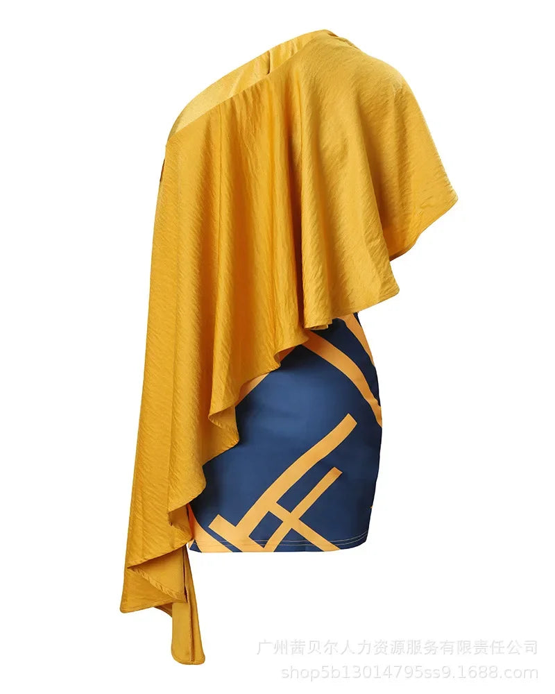 Elegant women's red one-shoulder A-line dress showcasing a mid-calf length, ideal for sophisticated autumn and winter occasions.