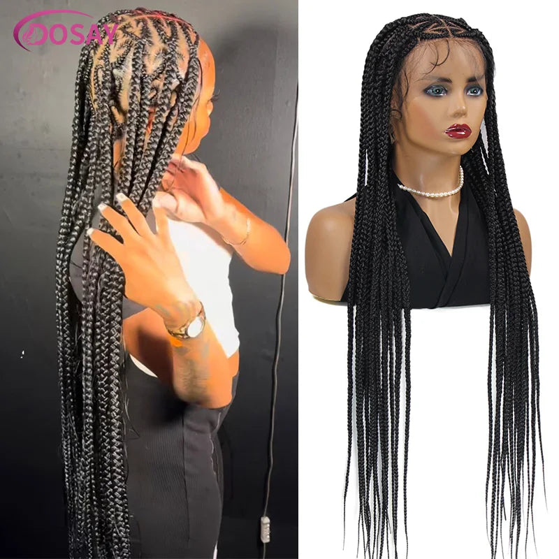 Stylish 36'' Goddess Locs Braided Wig displayed on a mannequin, showcasing luxurious texture and trendy colour options for contemporary fashion.