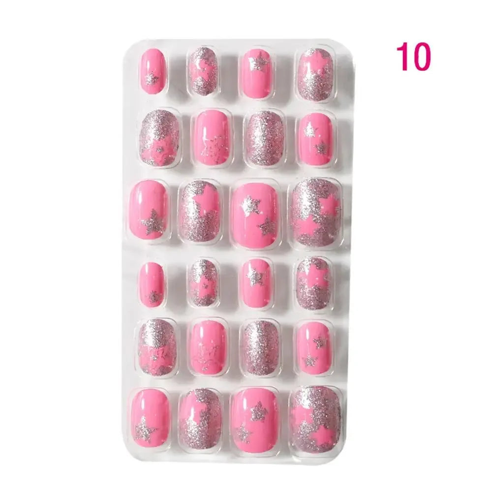 Luxury 24-piece set of cute candy flower acrylic press-on false nails designed for girls, perfect for nail decoration gifts.