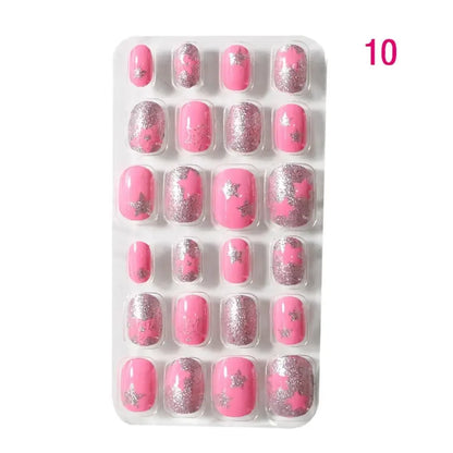 Luxury 24-piece set of cute candy flower acrylic press-on false nails designed for girls, perfect for nail decoration gifts.