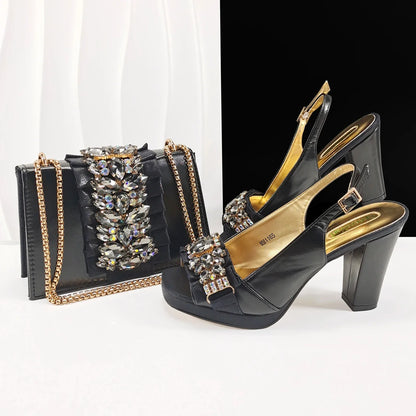 Fashionable Giyu Women's high heel peep toe shoe and matching bag set, designed for elegance with waterproof features and medium width, suitable for Spring and Autumn.