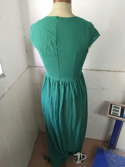 A flattering view of a solid colour bodycon dress, showcasing its A-line silhouette and empire waistline, ideal for middle-aged women.