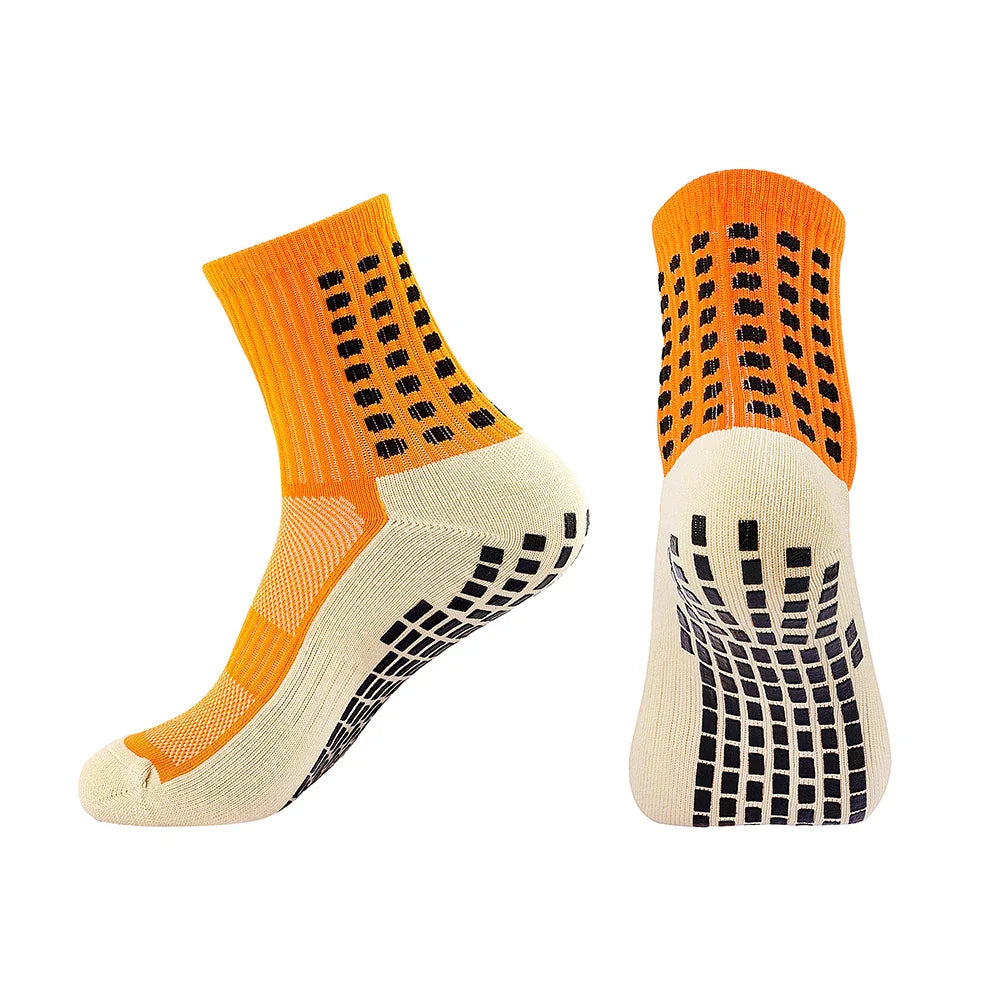Close-up view of the elegant MagiMobo Grip Non-Slip Football Socks for men, highlighting the exquisite knit fabric and stylish knee-high height.