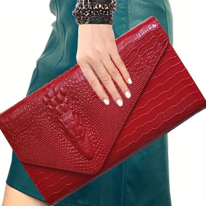 Sophisticated women's clutch bag with a solid exquisite crocodile print, ideal for business and versatile events.