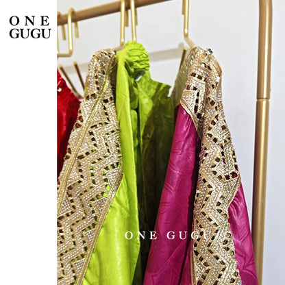 Elegant Royal Blue Plus Size 2 Piece African Bazin Dress Set featuring intricate embroidery lace and stones, perfect for weddings and parties.