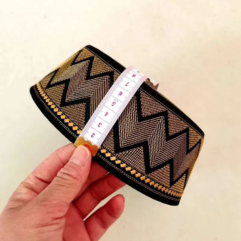 Exquisite embroidered men's prayer cap made from premium cotton and polyester, ideal for festive occasions such as Eid.