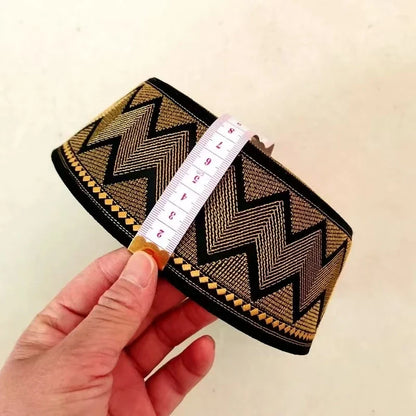 Exquisite embroidered men's prayer cap made from premium cotton and polyester, ideal for festive occasions such as Eid.