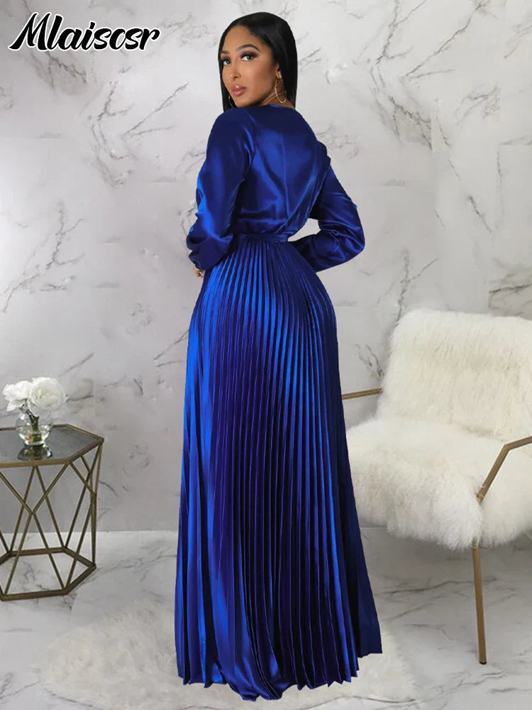 Mlaiscsr Women's Luxury Dress displayed on model, pairing elegance and sophistication, ideal for autumn and winter celebrations.