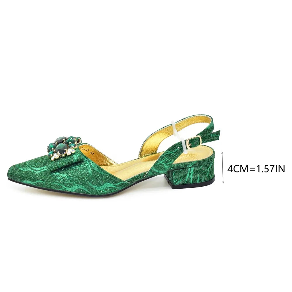 Opulent champagne ladies shoe and bag ensemble, adorned with rhinestones and designed for elegance, suitable for upscale events.