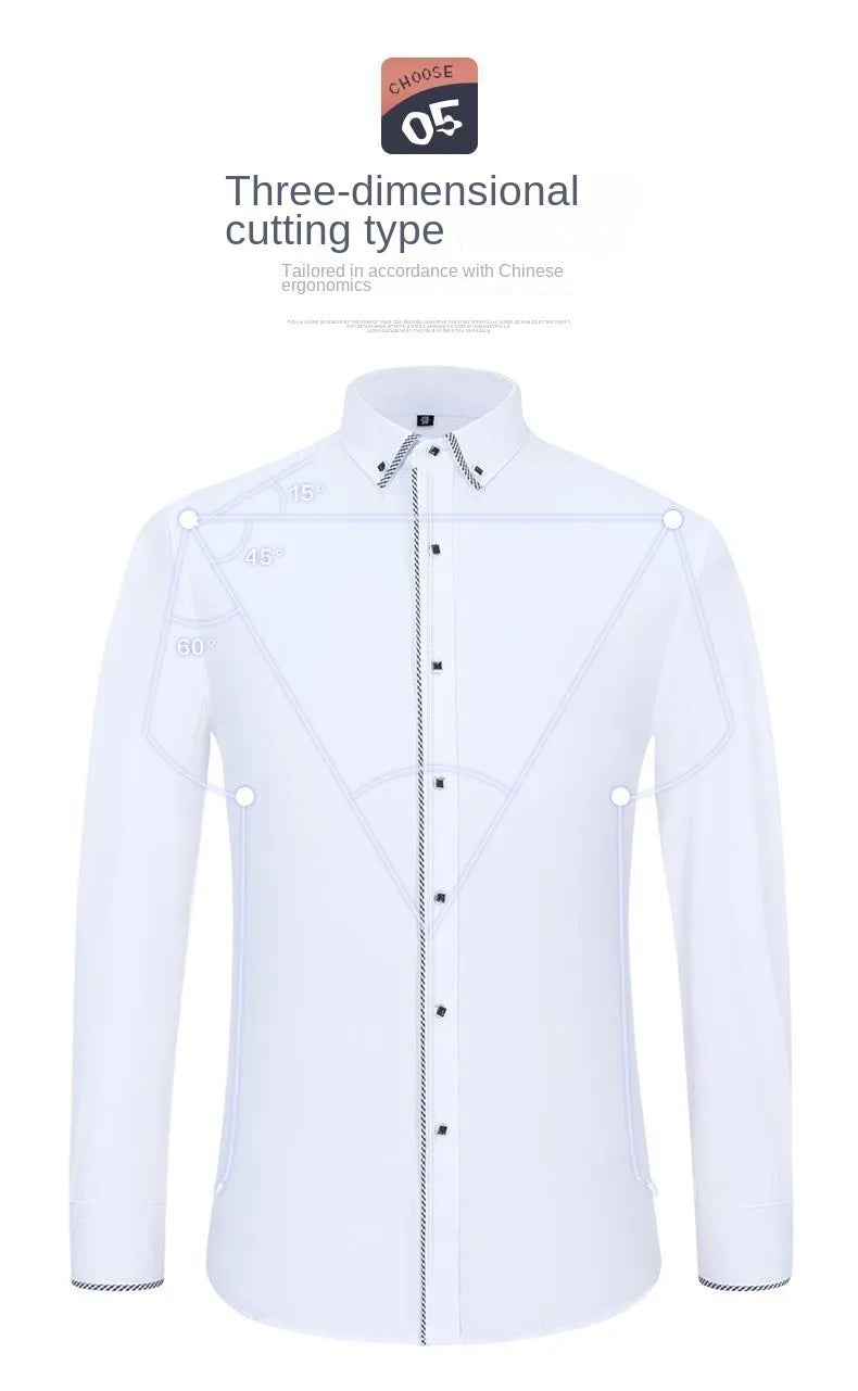 Fashionable display of the Men's Slim Fit White Dress Shirt with long sleeves, highlighting its chic and modern design.