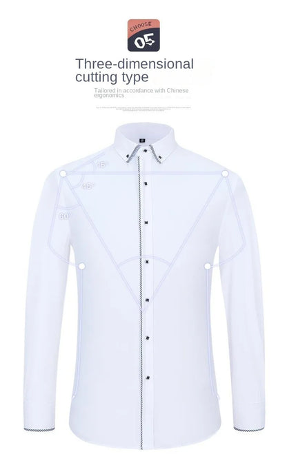Fashionable display of the Men's Slim Fit White Dress Shirt with long sleeves, highlighting its chic and modern design.