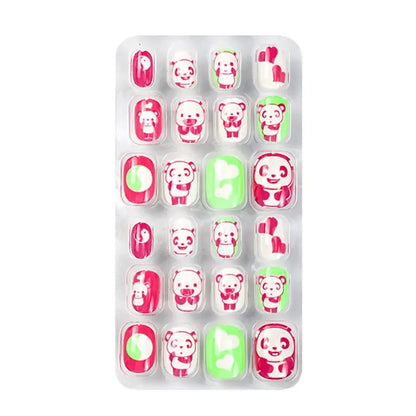 Sophisticated example of a false nail design featuring an array of floral patterns, part of the 24-piece set for stylish young girls.