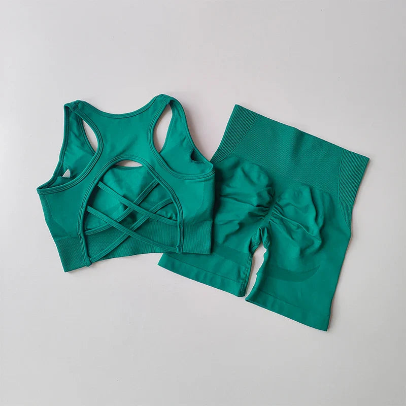 Luxury high waist hip lifting women's fitness set featuring a breathable bra and stylish nylon yoga dress, perfect for yoga enthusiasts and fitness fashion lovers.