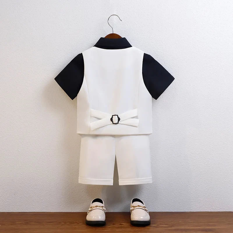 Luxury boys formal suit set in green and white, perfect for summer weddings and baptisms, including bowtie and tailored fit for ages 7-13.