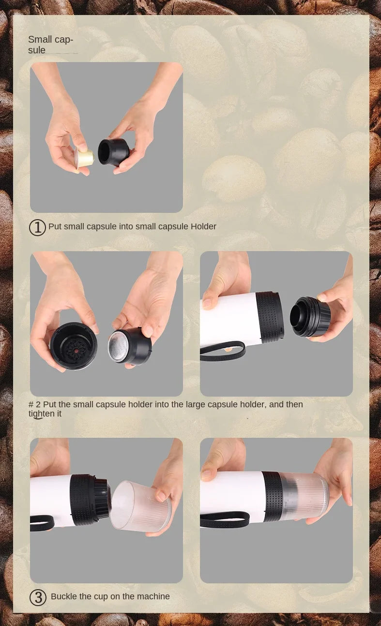 Luxury portable fully automatic espresso machine showcasing sleek plastic housing, designed for large and small coffee capsules.