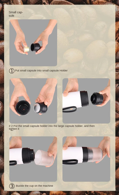 Luxury portable fully automatic espresso machine showcasing sleek plastic housing, designed for large and small coffee capsules.