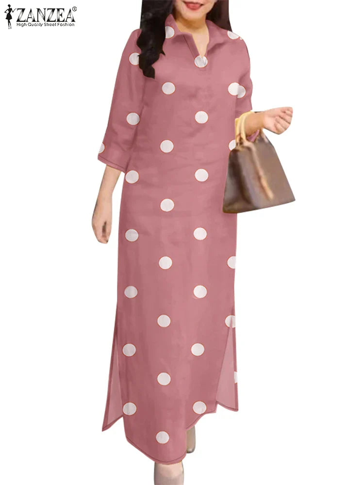 Graceful women's dress made from high-quality spandex and polyester, designed with three-quarter sleeves, exuding effortless feminine charm.