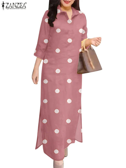 Graceful women's dress made from high-quality spandex and polyester, designed with three-quarter sleeves, exuding effortless feminine charm.