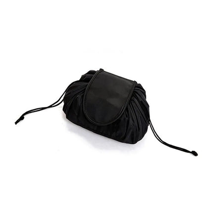 Luxury 50X62CM Women's Portable Travel Makeup Storage Bag showcasing its elegant drawstring design and spacious interior for beauty essentials.