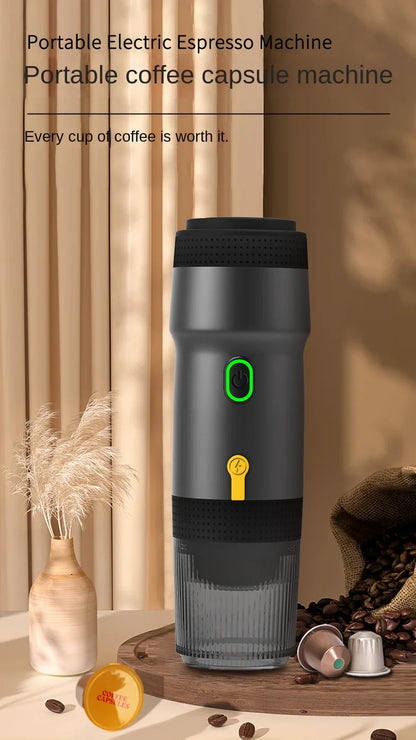 Luxury portable espresso machine with sleek design and plastic housing, perfect for both large and small coffee capsules.