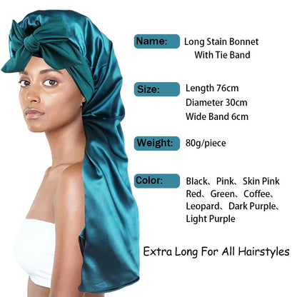 Elegant silk hair bonnet for sleeping, showcasing a variety of vibrant colours, perfect for maintaining healthy long hair.