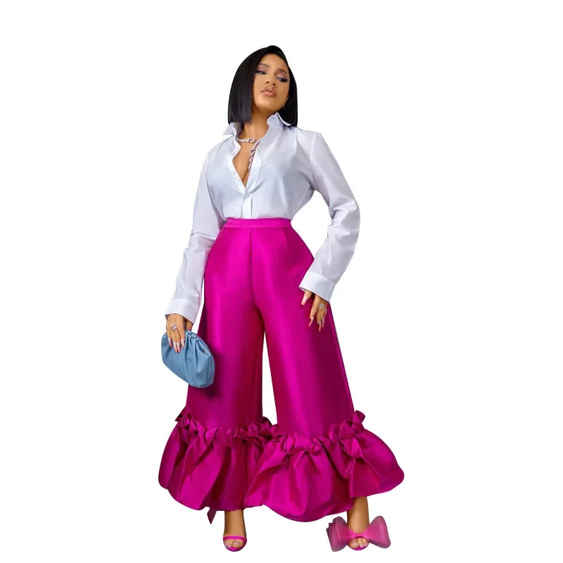 Stylish summer outfit featuring CM.YAYA Women’s Ruffle Hem Flare Pants paired with heels, perfect for dressy occasions, designed by Hot Trends Area.
