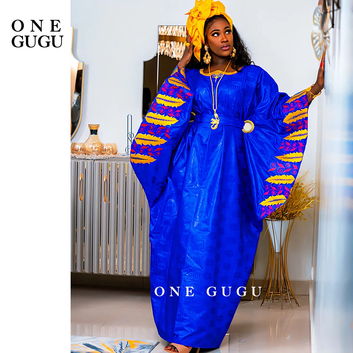 Elegant Royal Blue African Bazin Riche Boubou Dress for Women, featuring exquisite embroidery decoration, perfect for Nigerian wedding parties and special occasions.