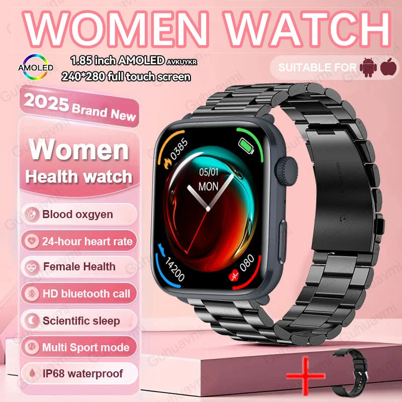 Chic AI fitness tracker smart watch for women, featuring multiple exercise modes and health functions including sleep tracking and oxygen measurement.