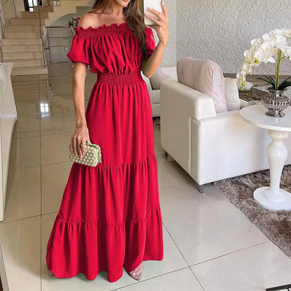Luxurious Ankle-Length Red Dress for Women, crafted from premium Polyester fabric with a relaxed fit for effortless style.
