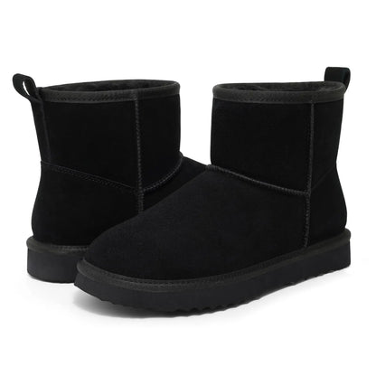 Elegant slip-on women's snow boots - Plush suede ankle boots designed for chic winter outings.