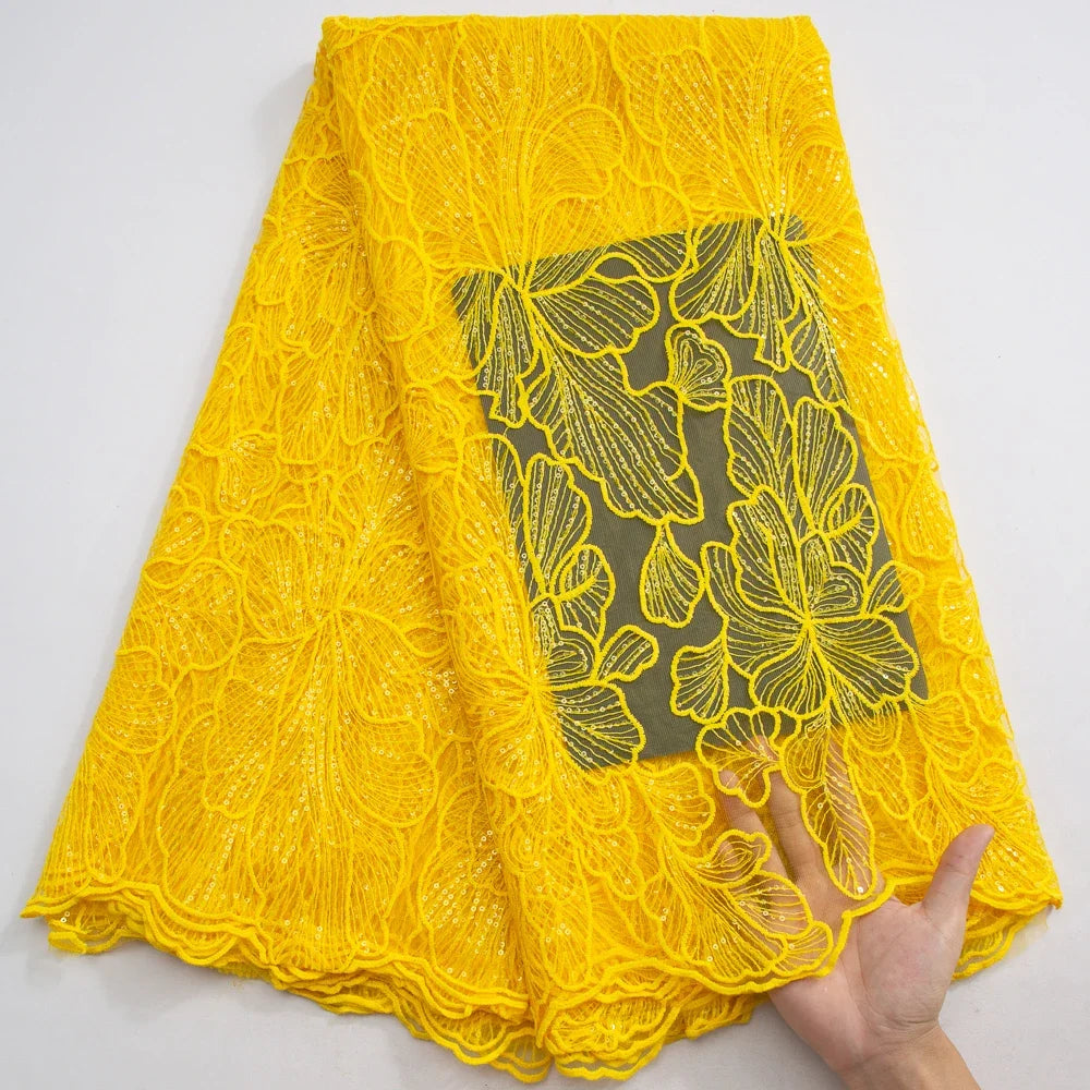 Stunning 51-52 inch width African lace fabric, showcasing a blend of nylon and polyester for a soft and elegant bridal look.