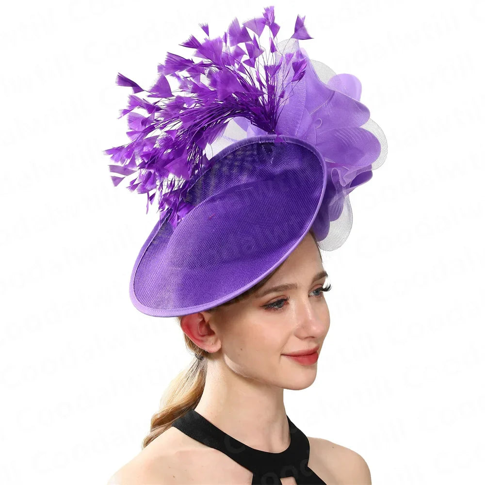 Graceful purple fascinator hat designed for women, demonstrating a classic look perfect for chic weddings and special celebrations.