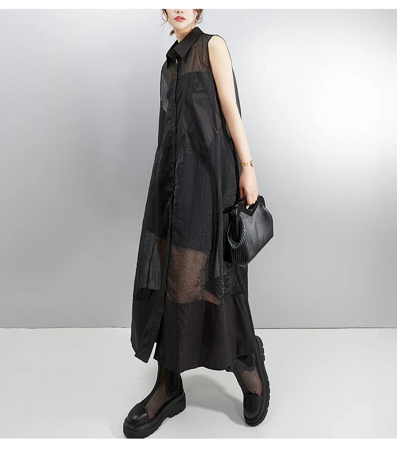 Chic detail of NYFS Casual Shirt Dress for women, featuring a sophisticated O-neck neckline and non-stretch fit, ideal for summer occasions.