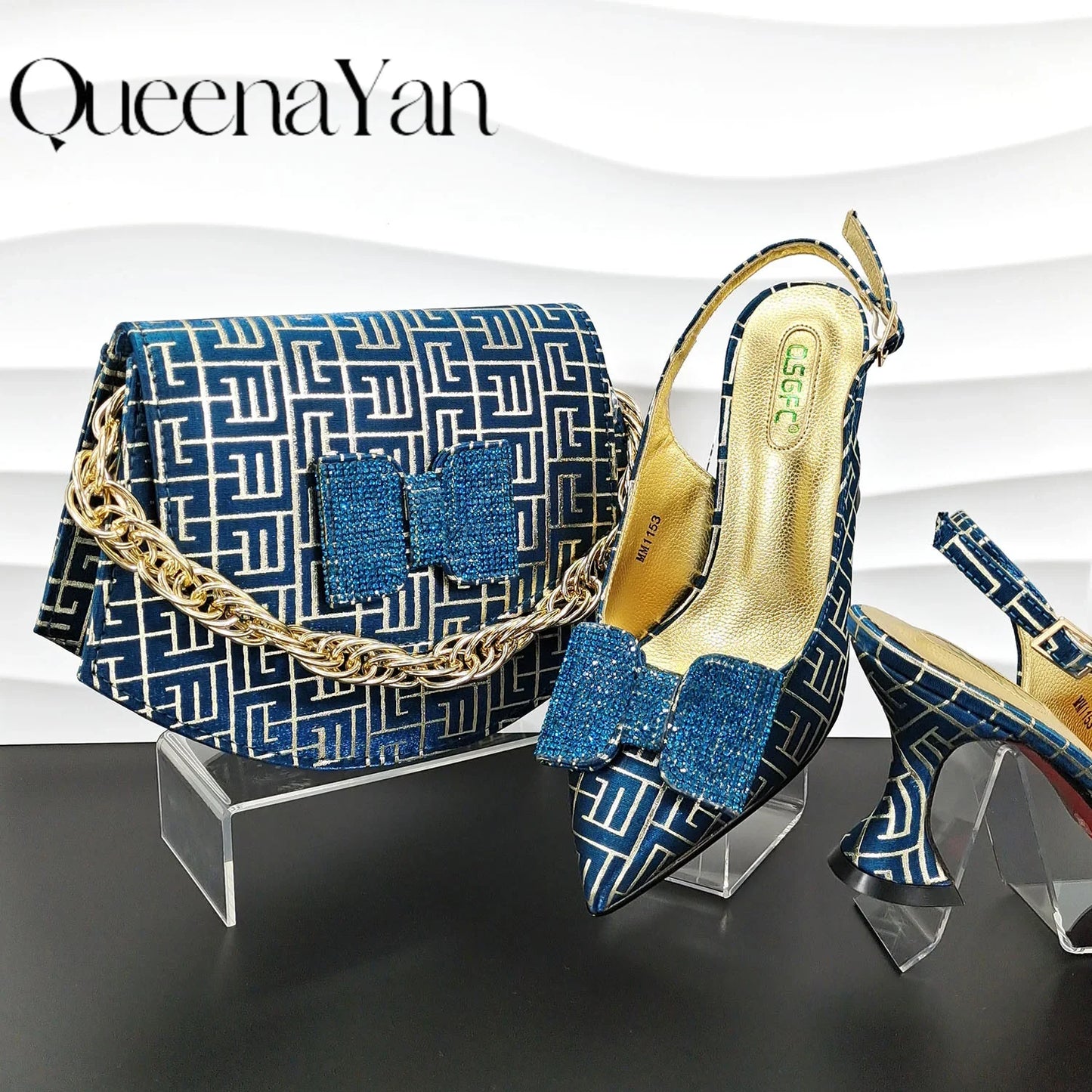 Luxury slingback high heels with a modern pointed toe silhouette, complemented by a fashionable handbag for weddings and formal events.