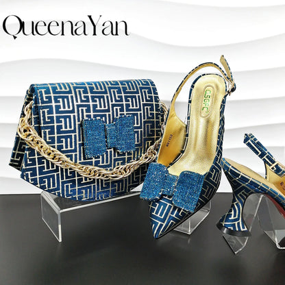 Luxury slingback high heels with a modern pointed toe silhouette, complemented by a fashionable handbag for weddings and formal events.