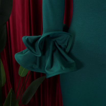 Chic O-Neck neckline of the FairyShely Plus Size Dress, highlighting the elegant off-shoulder style that's ideal for upscale spring events.